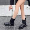 2025 Autumn/Winter New Rivet Side Zipper Short Boots for Women Black Leather Thick Bottom Thick Heel Elegant Boots for Women