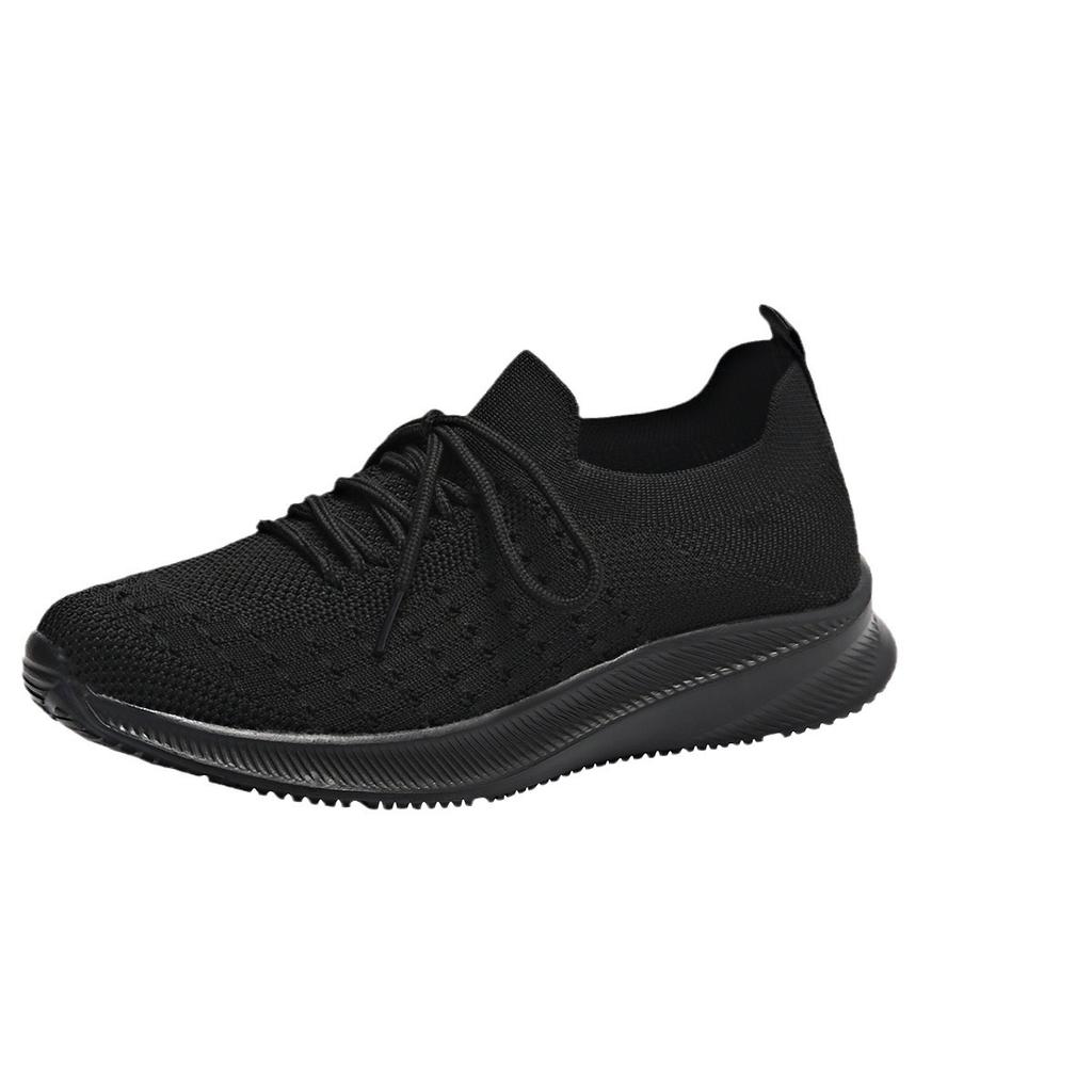 Большие трикотажные женские туфли на шнуровке на плоской подошве, дышащие, повседневные женские туфли, студенческие модные кроссовки