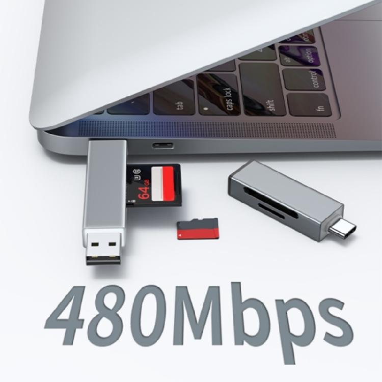 Многофункциональный алюминиевый кард-ридер для карт TF, USB Type A/C, двойной слот, не требует драйверов, для командировок, для обмена документами