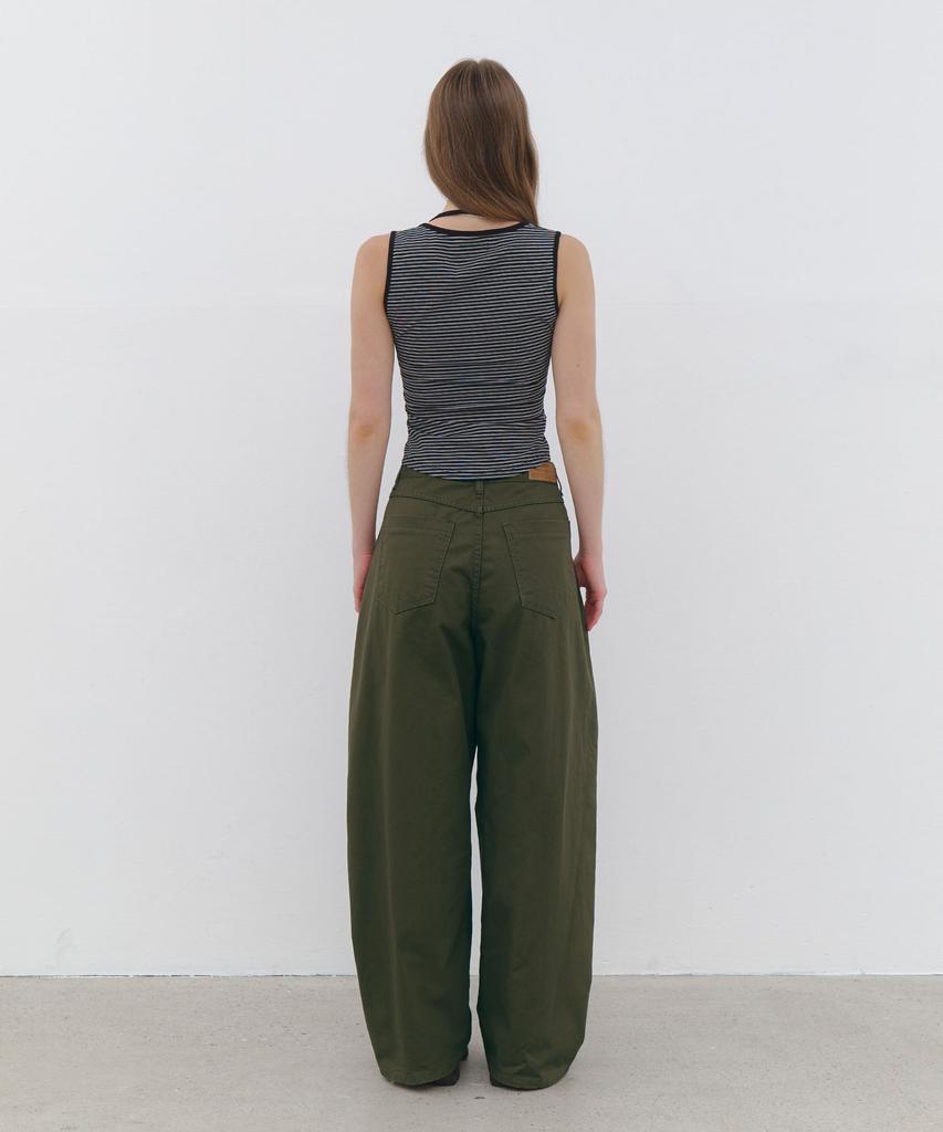 CLUNY Volume Curved Wide Cotton Pants - Khaki