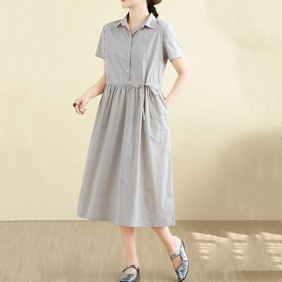 Короткий рукав Плюс размер Хлопок винтажный горошек новые платья для женщин повседневное свободное длинное летнее платье