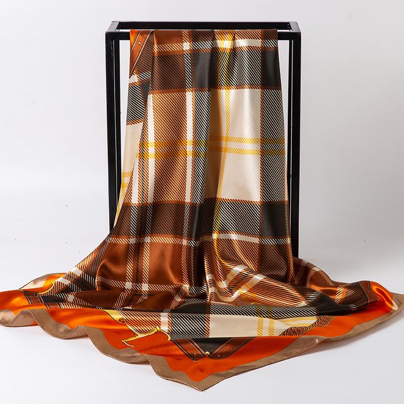 Spring/Summer New Women'S Silk Scarf 90 * 90cm Simulated Silk Twill Square Scarf Fashion Printed Large Square Scarf Professional Scarf