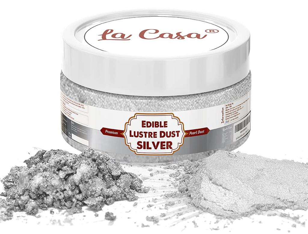 La Casa Premium Съедобная блестящая пудра - ROYAL SILVER | Жемчужная пудра, идеальна для украшения и декорирования глазури для тортов | 9 г |
