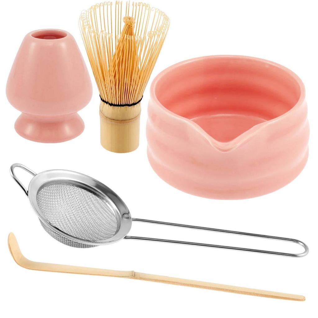 Набор венчиков для матча Керамическая чаша для матча с носиком для наливания Венчик для матча из бамбука Сито из нержавеющей стали Керамический держатель для венчика из бамбука Совок