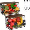 Fruit Basket Onion Storage Wire Baskets with Wood Lid Multifunctional Stackable Wall Mounted Countertop Tiered Kitchen