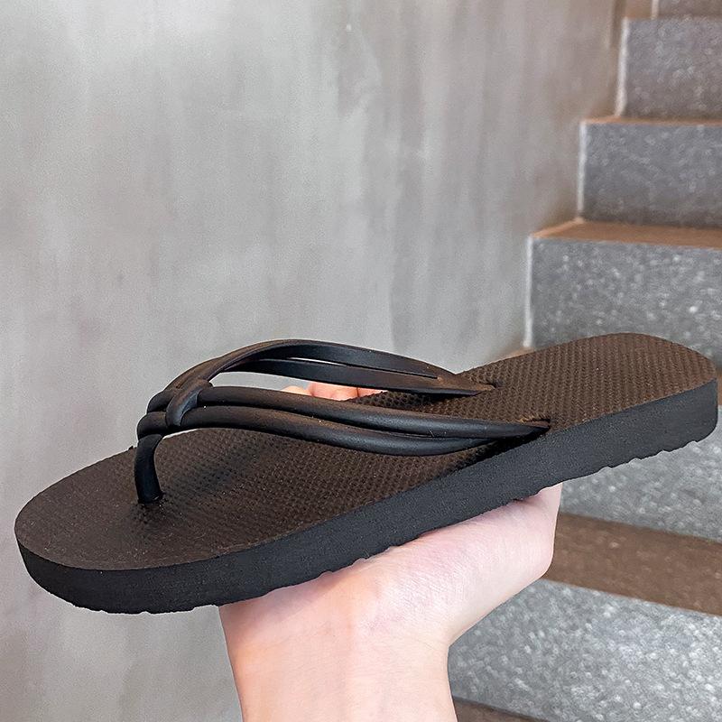 Ins Style Fashionable Simple Casual Flip-flops Women Summer Non-slip Bathing Pinch Feet Outside Wearing Flat Beach Cool Slippers Women