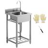 Outdoor Utility Sink, Stainless Steel Free Standing Single Bowl Kitchen Sink with Cold and Hot Water Pipe and Storage Shelf for Laundry Garage