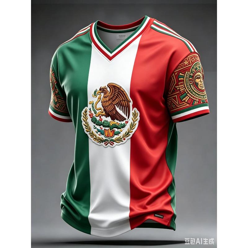 2026 New Mexican National Team Soccer T-shirt Full Flat Print Short Sleeve Mexico Flag Training Sportwear for Summer