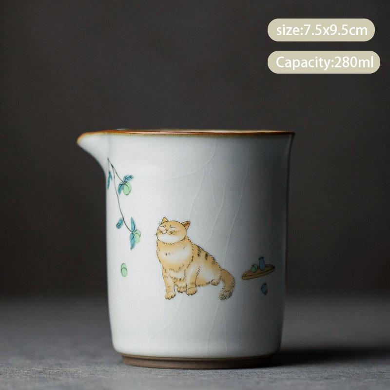Китайская ретро-керамическая чашка Ru Kiln Fair, ситечко для чая, расписанное вручную, милая чашка с кошкой, заварочные чайники ручной работы, аксессуары для чайного сервиза