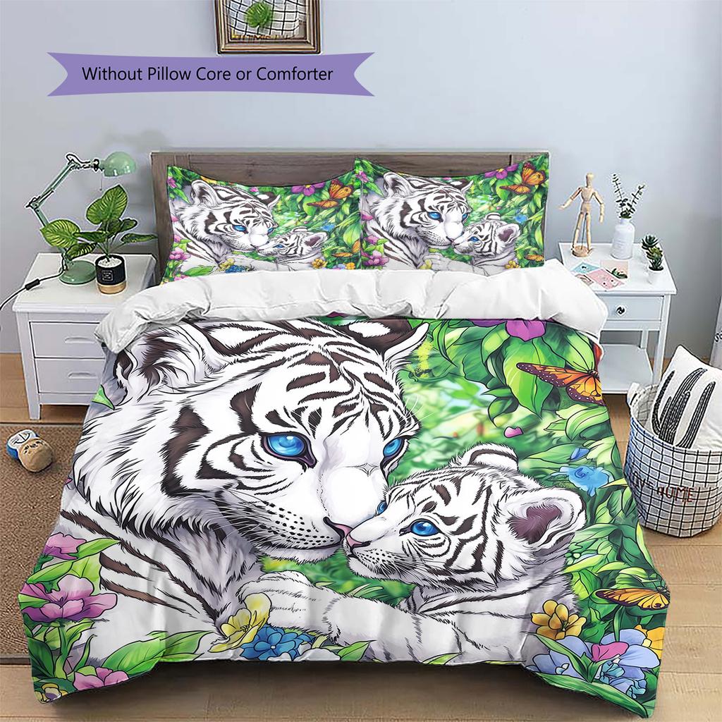 Two Tigers Pattern Bedding Quilt Set Home Decoration Gift (1 * duvet cover + 2 * pillowcase, without core)
