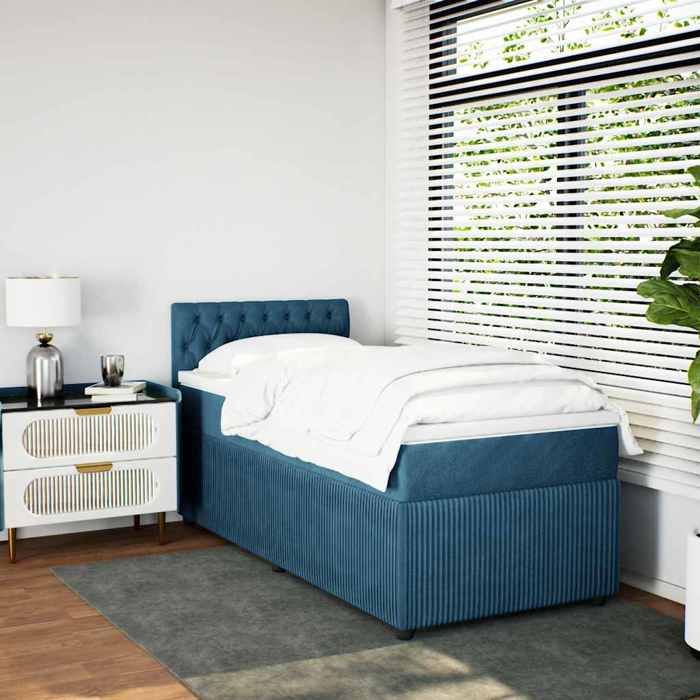 Maison Exclusive - Sommier à lattes de lit avec matelas bleu 90x190 cm velours