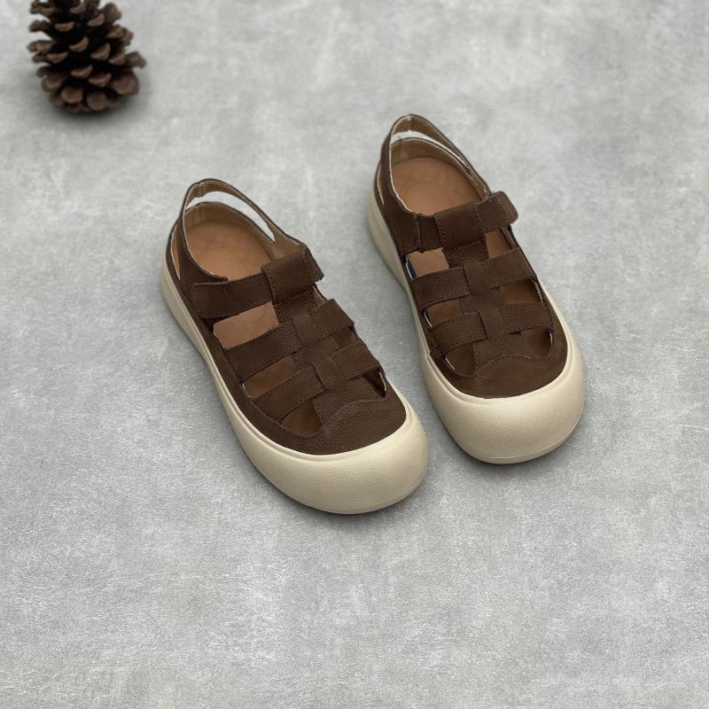 Johnature Женские повседневные сандалии из натуральной кожи с круглым носком, летние, с открытой резинкой, на мягкой подошве