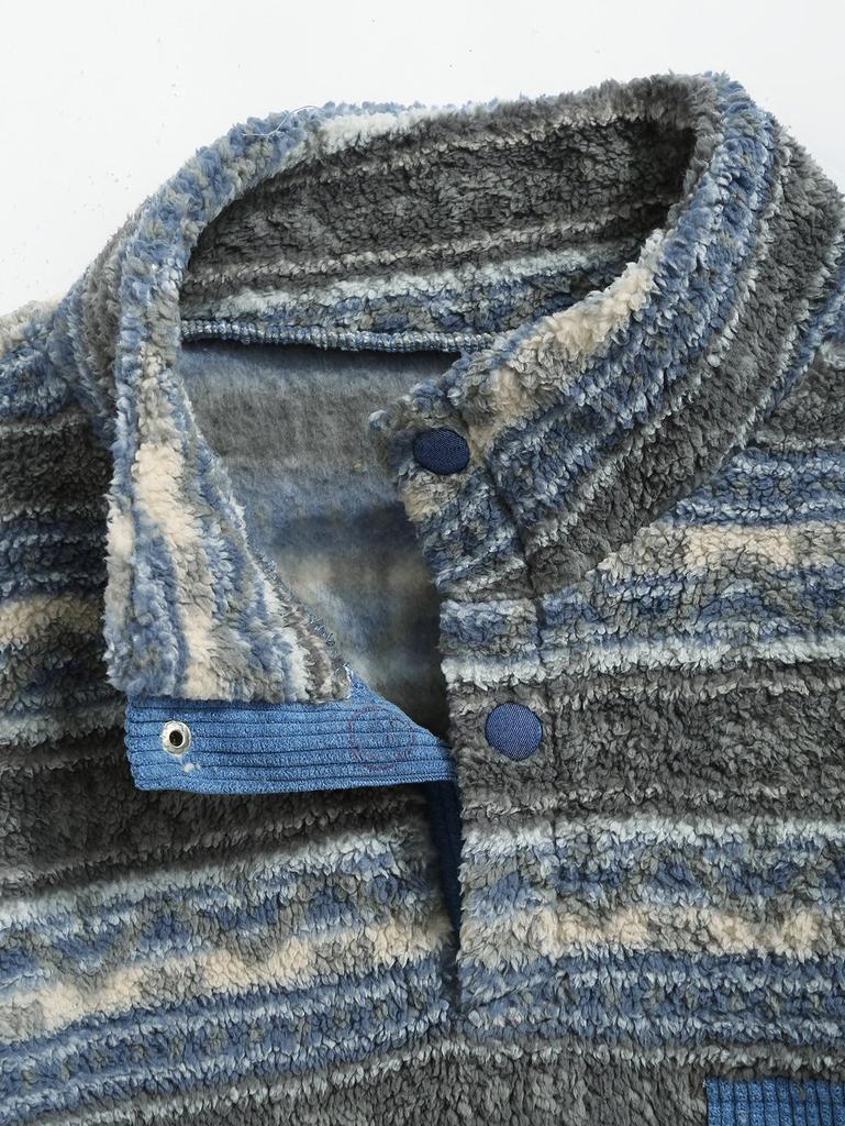 ZAFUL Мужская флисовая толстовка с воротником-стойкой с этническим принтом и застежкой на четверть пуговицы