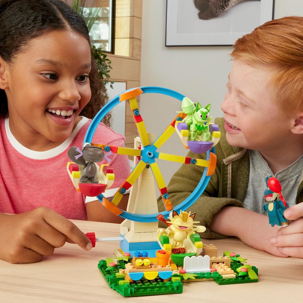 MEGA Pokemon Adventure World Exciting Ferris and Upa Set Block Number of 393 For Ages 8 and Up Multi HXF80 Wheel! ~ Meowth, Gombe, Nyaoha, (Paldea