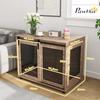 Dog Crate Furniture with Sliding Door for Large Dogs, Walnut Brown