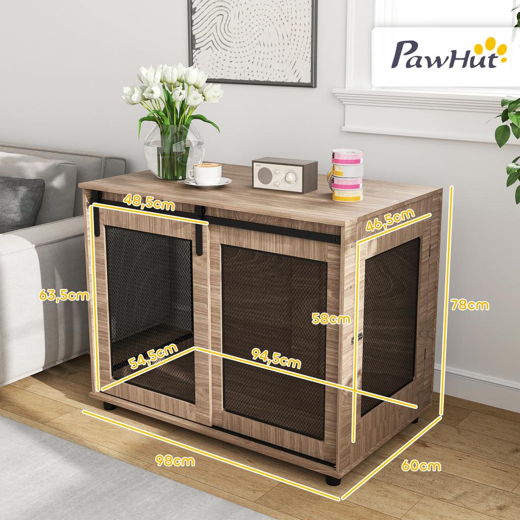 Dog Crate Furniture with Sliding Door for Large Dogs, Walnut Brown