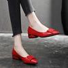 Толстые туфли, женские летне-осенние туфли из заостренной кожи на низком каблуке с неглубоким носком, красные универсальные женские туфли из мягкой кожи с низким берцем