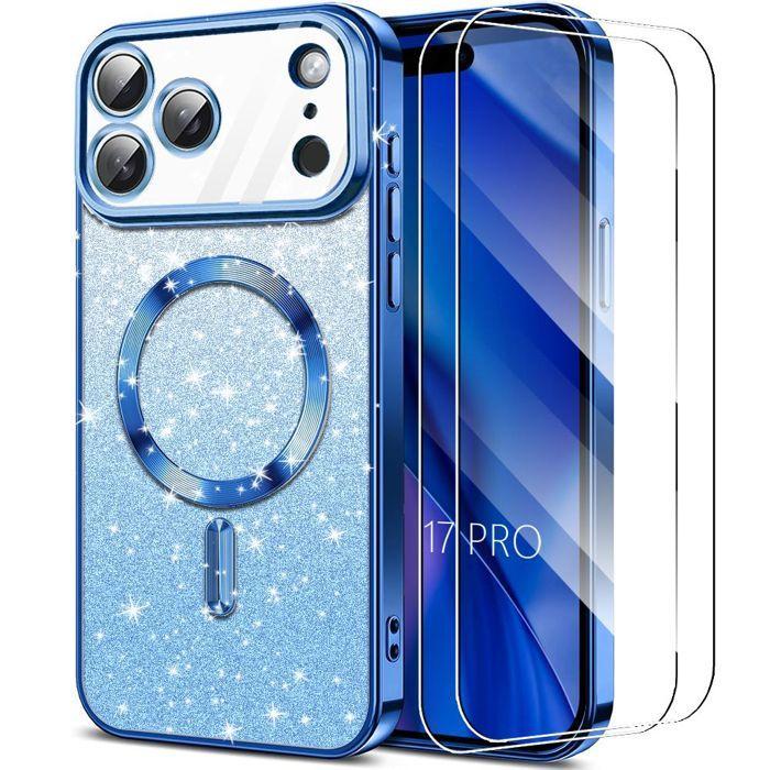 Coque de Protection - BOOLING - pour iPhone 17 Pro - avec Anneau Magnétique - Bleu - 2 Verres Trempés
