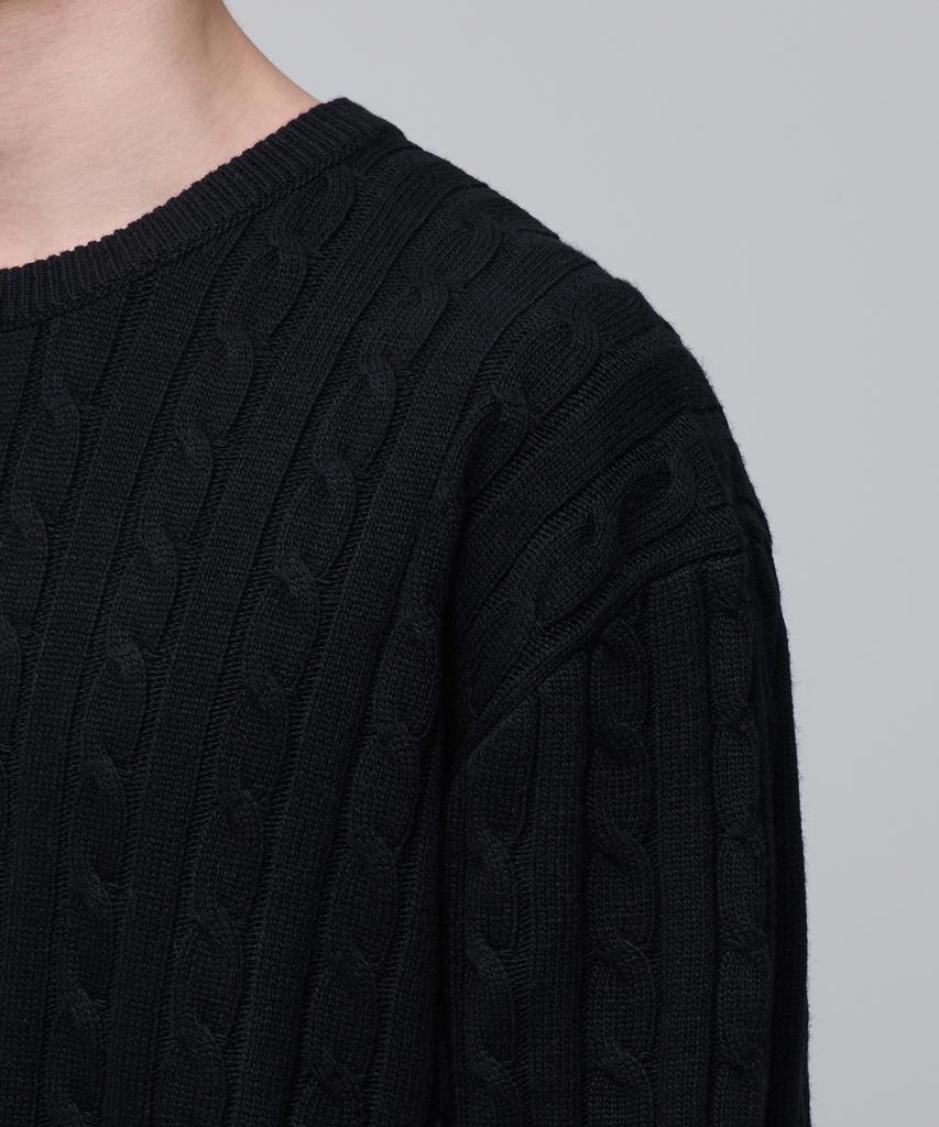 MUSINSA STANDARD Cable Crew Neck Knit [Black]