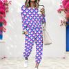 Women Plus Size Geometric Printed Round Neck Long Sleeve Two Piece Set Cuffed Top And Pants With Pockets
