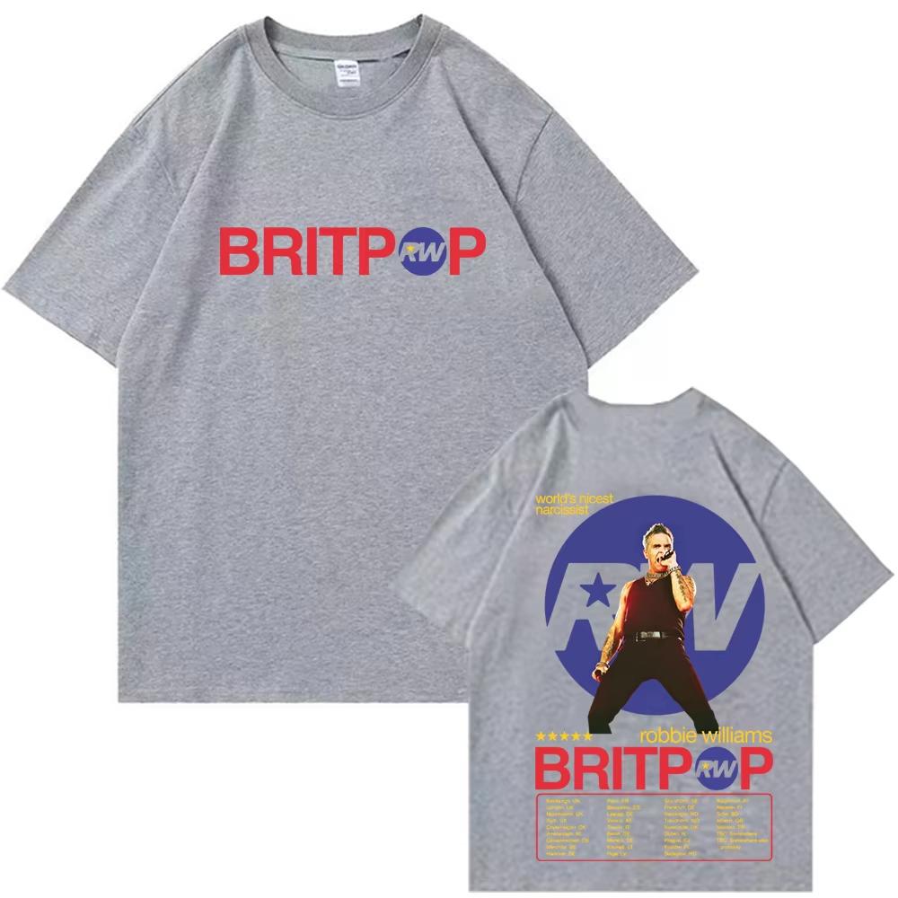 2026 Готские хлопковые оверсайз футболки Робби Уильямс BRITPOP Мировой тур Футболка Мужская Женская Харадзюку Короткий рукав Круглый вырез Повседневная рубашка