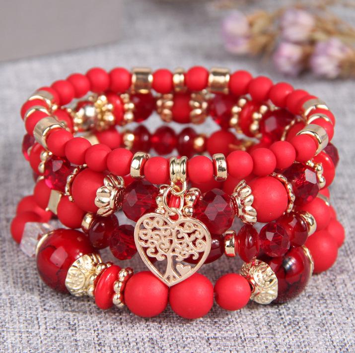 Bohemian Ethnic Multi-Layer Heart Pendant Bead Bracelet