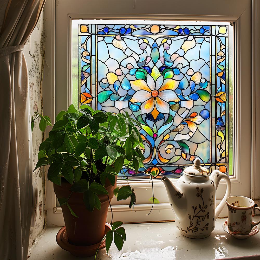 Двусторонние цветные балконные стеклянные окна с ретро-узором, украшение и декор, электростатические оконные наклейки