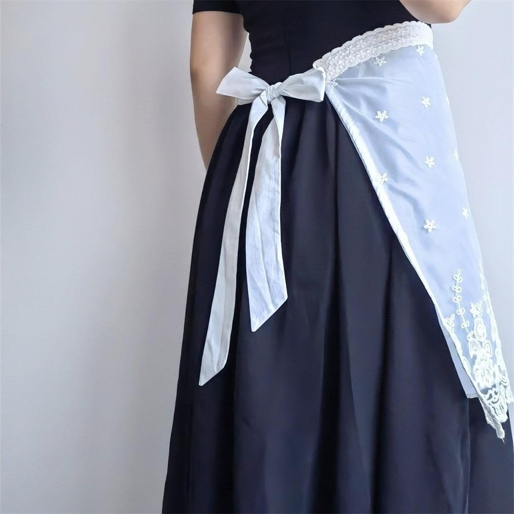 Lace Trim Waist Apron Half Length Embroidered Apron Stylish Floral Apron For Kitchen