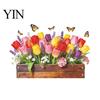 Wall Sticker No Residue Tulip Flower Stickers, Peel And Stick Decals, Waterproof Vinyl Floral Dustproof Removable Self-Adhesive Stickers,3D Wooden Box