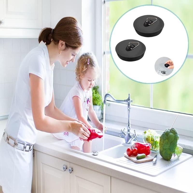 2 Pcs Drain Stopper Set, Bath Plugs, Sink Plug Rubber with Hanging Ring for Bathtub, Kitchen and Bathroom