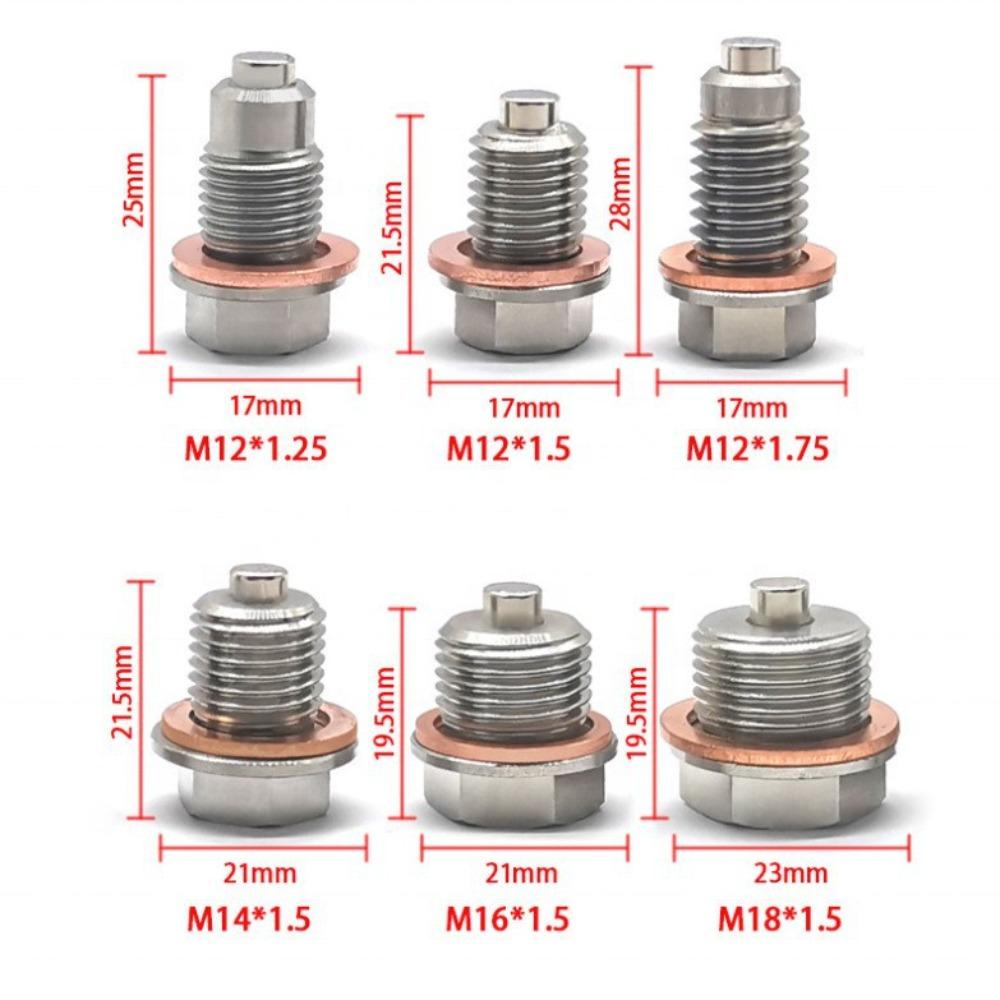 SS304 M12 M14 Magnetic Oil Drain Plug Oil Drain Screw Oil Pan Iron Suction Bolt with Red Copper Gasket auto accessories Fuel System Fittings7