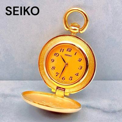 Б/у Рабочие SEIKO Карманные часы Золотой Цвет Батарейка Бордовый 4N20-0460 Seiko Винтажные Антикварные Кварцевые
