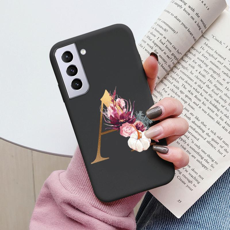 For Samsung Galaxy S21 S21 FE Case S21 Plus Flower Gold Letter A Z Soft Silicone Phone Cover For Samsung S21 Ultra Bumper S21+