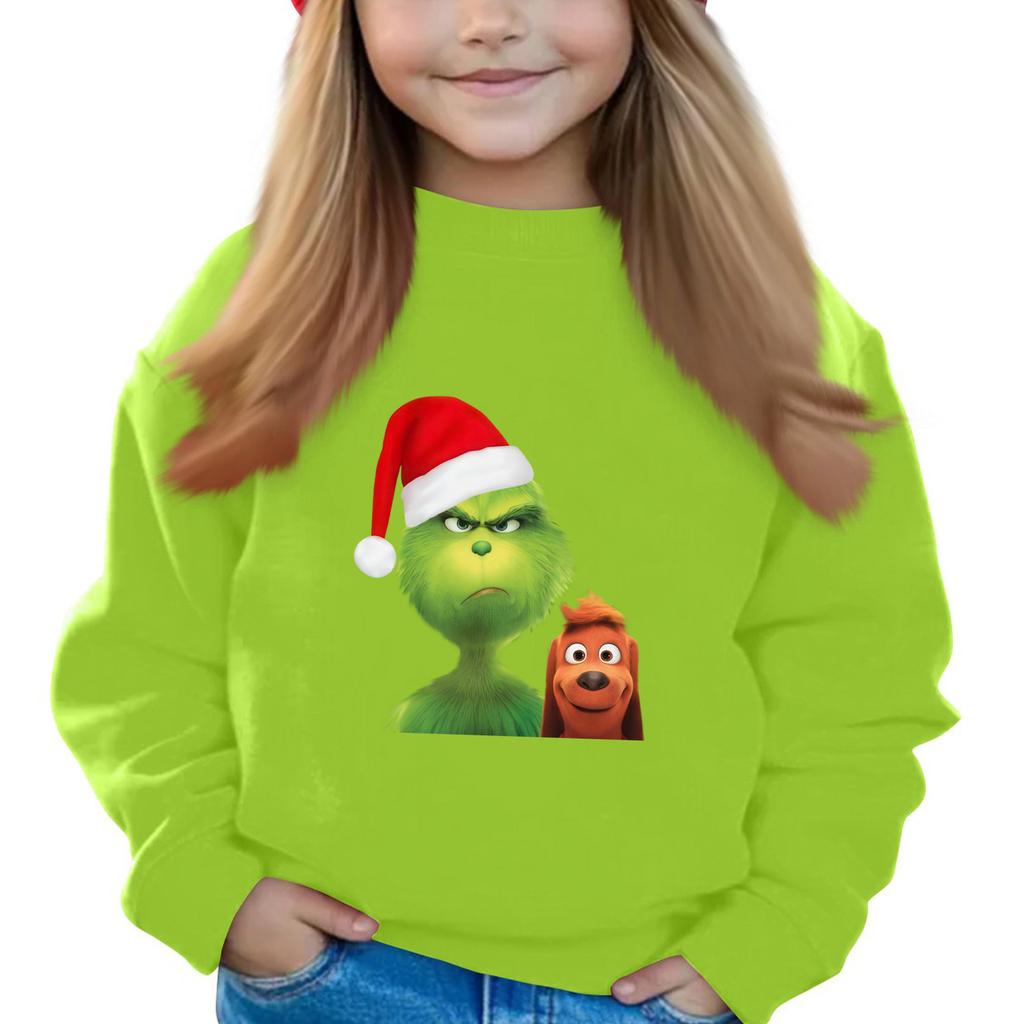 Рождественские пуловеры с круглым вырезом для девочек, детские топы с принтом