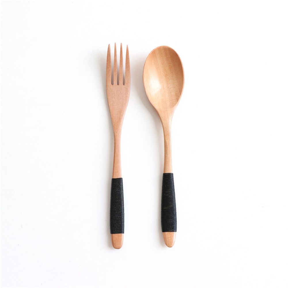2PCS Natural Cereal Rice Utensil Soups Tableware Spoon Fork Dinnerware Sets