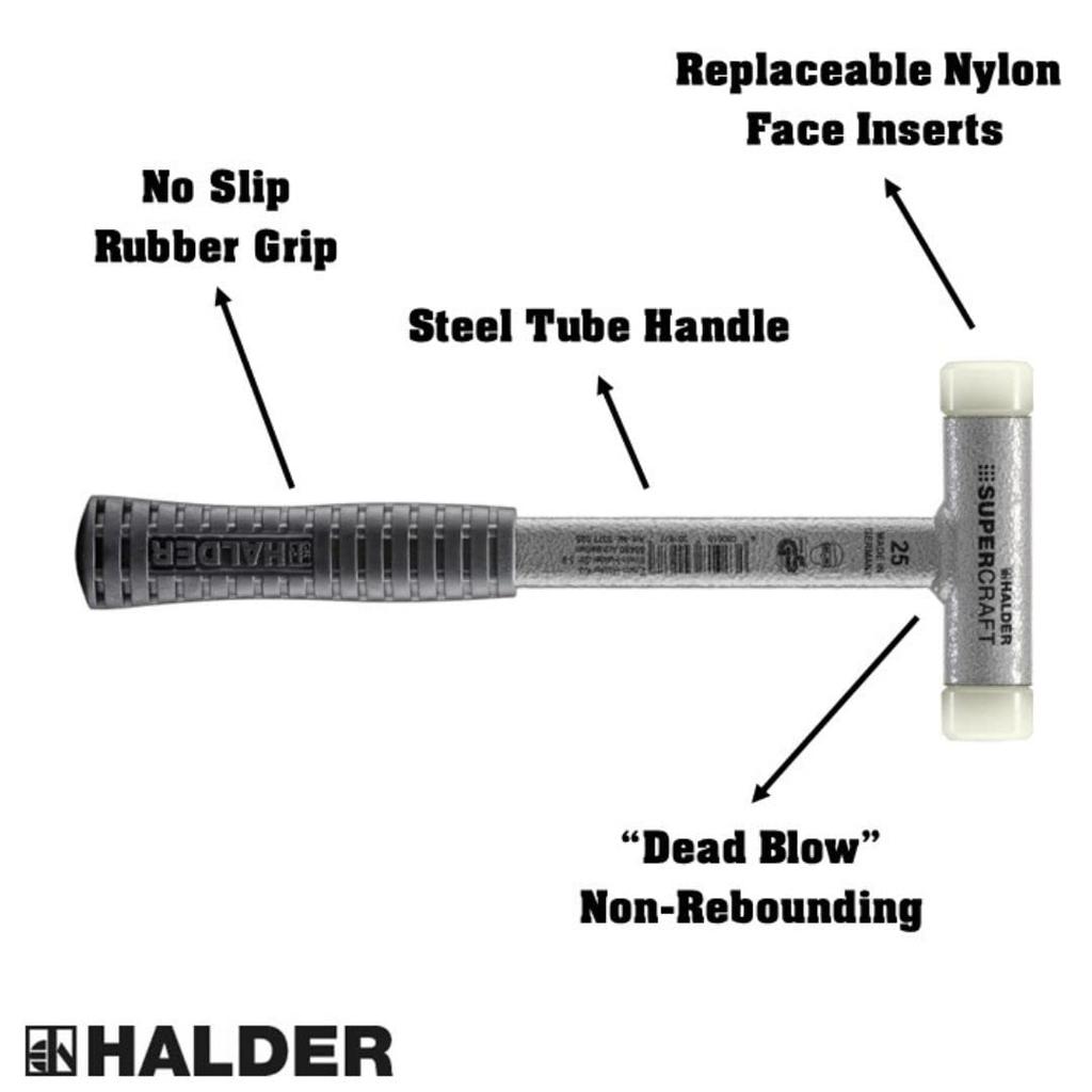 HALDER Безударный Безоткатный Суперкрафт Молоток Стальная Рукоятка Нейлон Диаметр 25 (белый) 3377.025