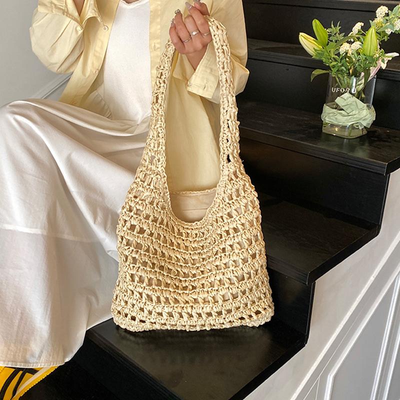 Летняя плетеная соломенная сумка для женщин Сумка через плечо Рафия Бумажная веревка Бохо Пляжные сумки Повседневная сумка-мессенджер Crossbody Женский кошелек