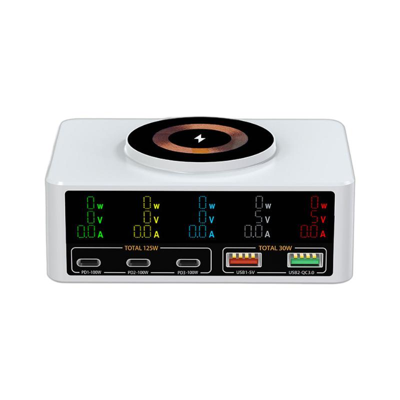 140W Multi-Port Charger with 100W PD Fast Charging, Digital Display, and Magnetic Wireless Charging Dock