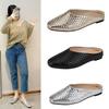 2025 Lady's Denim Weaving Slippers Closed Toe Flat Shoes Slides Outdoor Shoes Simply Wide Fit 43-33 Black Red White Cute Shoes