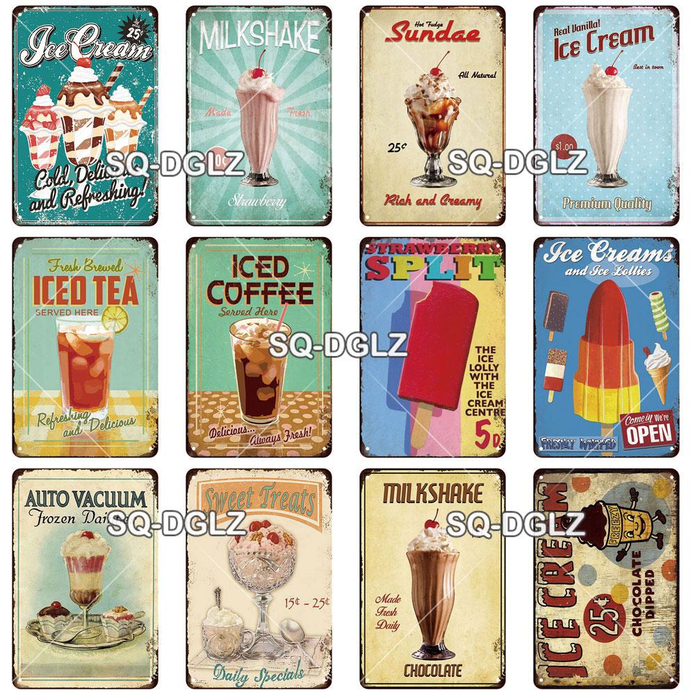 [SQ-DGLZ] Металлическая вывеска с молочным коктейлем, винтажная жестяная табличка, украшение для стены, домашний декор, вывеска для бара, домашний декор, плакат с мороженым