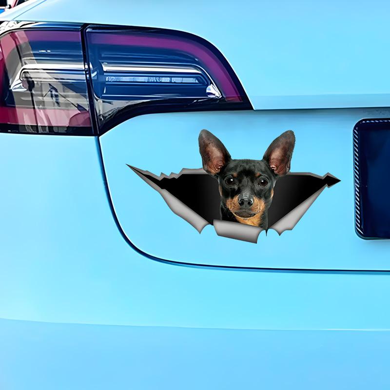 Cute Pinscher 3D Break the Wall Car Sticker, Waterproof Vinyl Material Accessories, Interesting Creativity For Cars, Trucks, Motorcycles, Walls