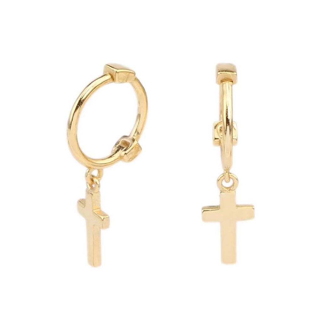 Серьги-кольца из стерлингового серебра S925 с геометрическим крестом, светло-золотые - Простые серьги в ретро-стиле
