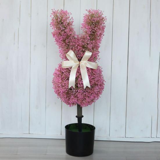 Artificial Rabbit Plant Decoration with Realistic Green Leaves Fade Resistant Fake Plants Anti-UV Plastic Easter Holiday Decor for Home Front Door