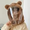 Children Hat with Soft Bear Ears Anti-Fog Lenses Fluffy Plush Windproof Detachable Lenses Cold-resistant Winter Hat