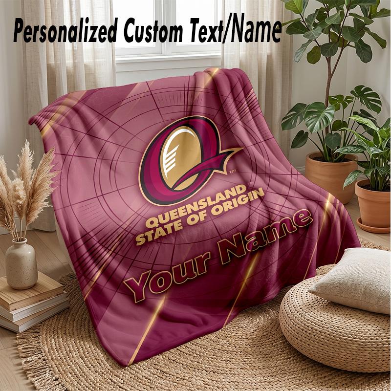 Queensland Maroons Custom Flannel Throw Blanket Print Your Name Text Soft Warm Blanket Holiday Present
