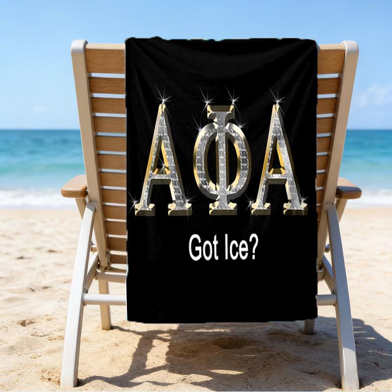 proof beach towel with a Alpha Phi Alpha logo pattern - soft,absorbent,quick-drying,machine washable - perfect for swimming,camping,bathing