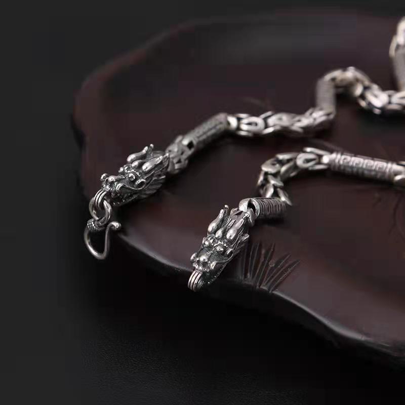 Мужское доминирующее ожерелье с головой дракона с бусинами с узором драконьей чешуи и свастики - толщина 6 мм, ретро-мода, уличная одежда.