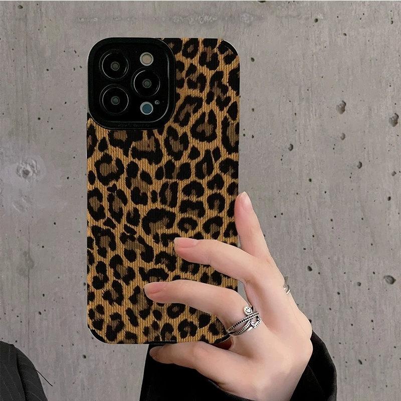 INS Коричневый чехол с леопардовым принтом для iPhone 16 15 12 13 14 11 Pro Max MiNi 7 8 Plus X XS XR SE Мягкий противоударный бампер