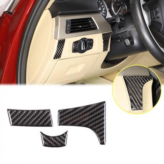 Soft Carbon Fiber Headlight Switch Sides Trim Sticker For BMW 3 Series E90 05-12