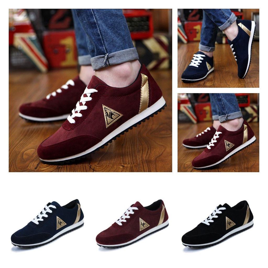 Stylish Men's Leather Suede Lace-up Sneakers Breathable Non-slip